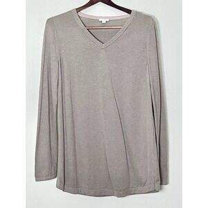 J. Jill V Neck‎ Sweater Women's Small Beige Tan Preppy Office Light Academia